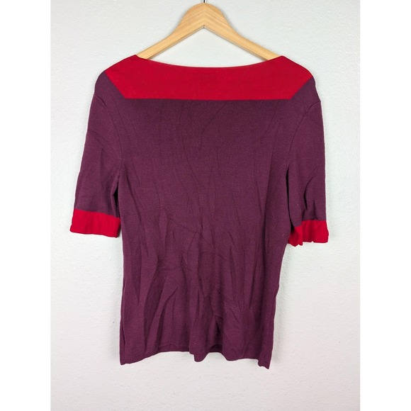 Tory Burch Sweater Womens XL Purple Red Colorblock Short Sleeve Wool Blend Knit - Picture 4 of 9